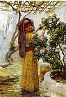 Courtyard Paintings - In the Courtyard by Frederick Arthur Bridgman